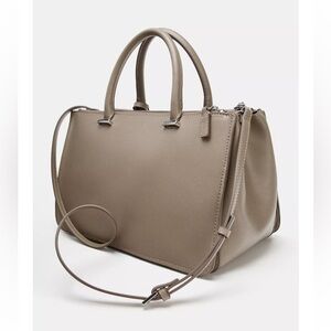 Zara NWT taupe gray double handle faux leather city bag